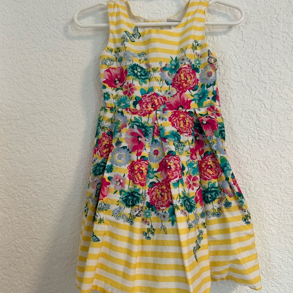 Floral Striped Kids Dress - Yellow and Pink